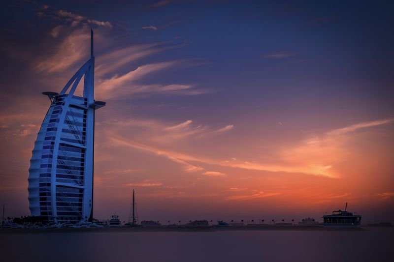 Burj Al Arab hotel at Dusk, Dubai